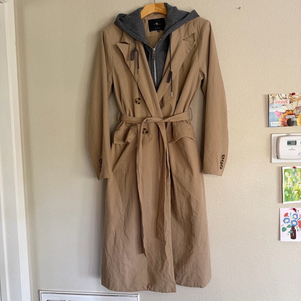 7 For All Mankind Hoodie Dickey Trench Coat Tan Brown Size Medium